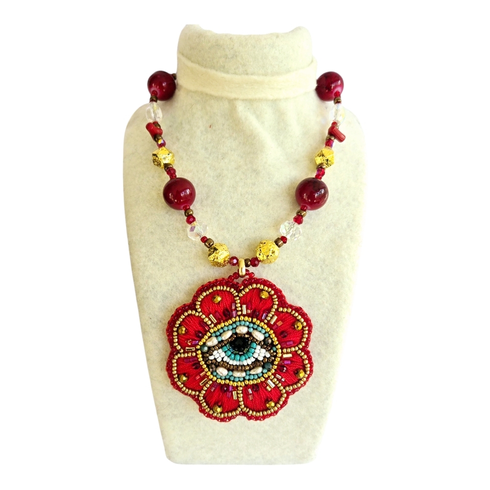 Handembroidered Evil Eye Necklace